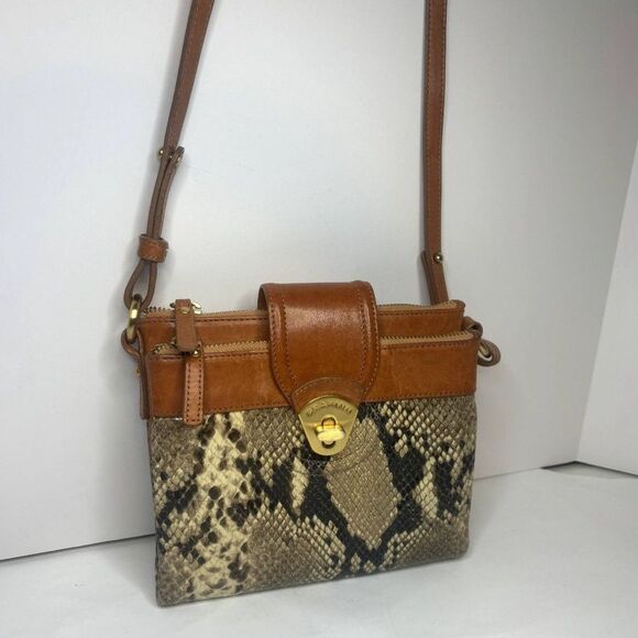 Brahmin Authentic Leather Animal Print Snake Skin Brown Crossbody Bag Womens - Picture 4 of 11